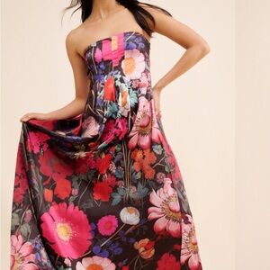 Free People Strapless Floral Dress - Black and Pink